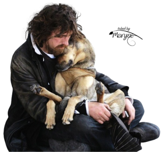 homme dans la rue avec son chien